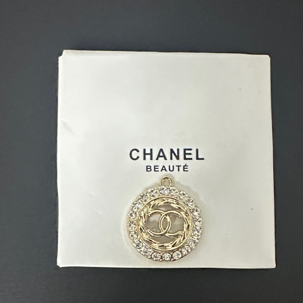CHANEL UpCycled Gold Charm w Crystals. Stamped on Back. W Box - Picture 2 of 6